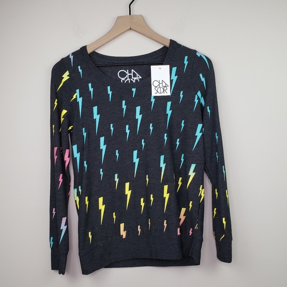 Chaser Lighting Bolt Rainbow Pullover Sweater Sweatshirt Grey Rainbow Sz Small - Picture 2 of 6